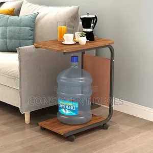 Mobile Side Table with Wheels & Pocket - Walnut