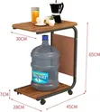Mobile Side Table with Wheels & Pocket - Walnut - 3