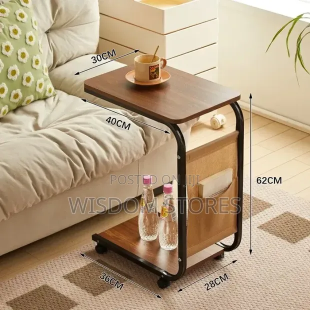 Movable Sofa Side Table with Rollers - 1