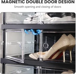 9-Tier, 2-Row Foldable Shoe Rack with Transparent Doors
