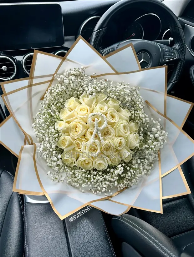 All White Rose Bouquet - 1