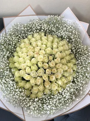 Snowdrift White Roses with Baby's Breath Bouquet