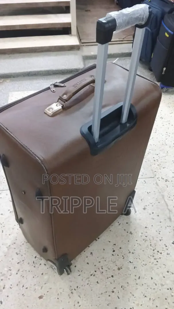 Large Brown Leather-Look Suitcase - 1