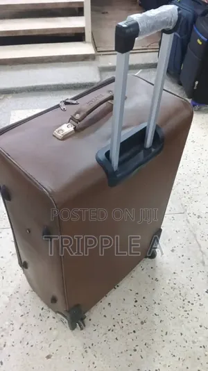 Large Brown Leather-Look Suitcase