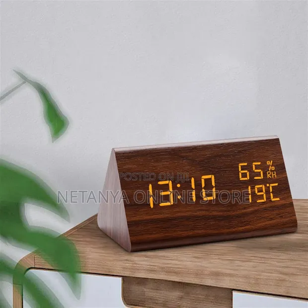 Triangular Wooden Digital Alarm Clock - 1