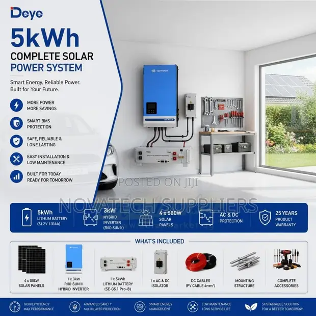 Complete 5kWh Solar Power System | 3kW Hybrid Deye - 1