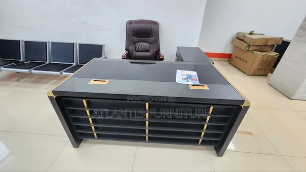 Black Executive Office Desk with Drawer - 1
