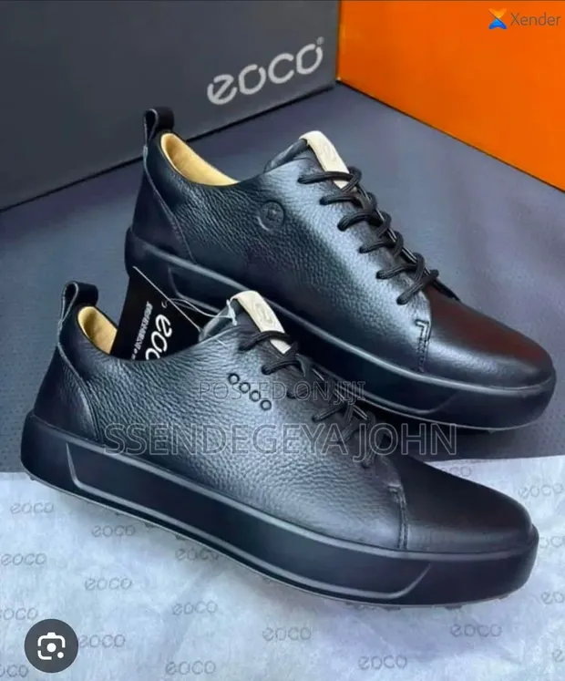 Ecco Men's Black Pebbled Leather Sneakers - 1