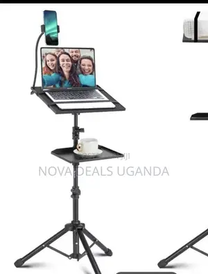 Adjustable Laptop Projector Tripod Stand with Tray & Phone Holder