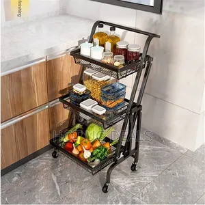 Folding Kitchen Storage Rack Trolley - Metal Stand