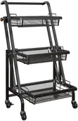 Folding Kitchen Storage Rack Trolley - Metal Stand - 2