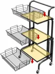 Folding Kitchen Storage Rack Trolley - Metal Stand - 4