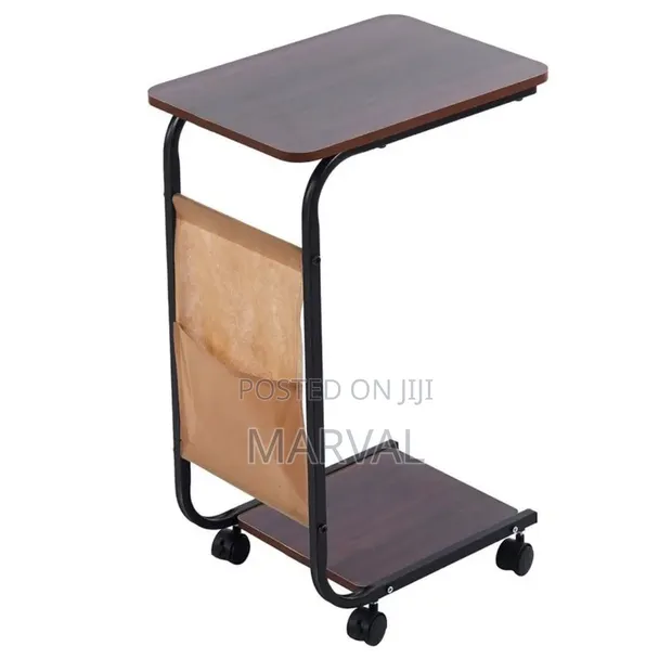 C-Shaped Side Table with Storage Basket - 1