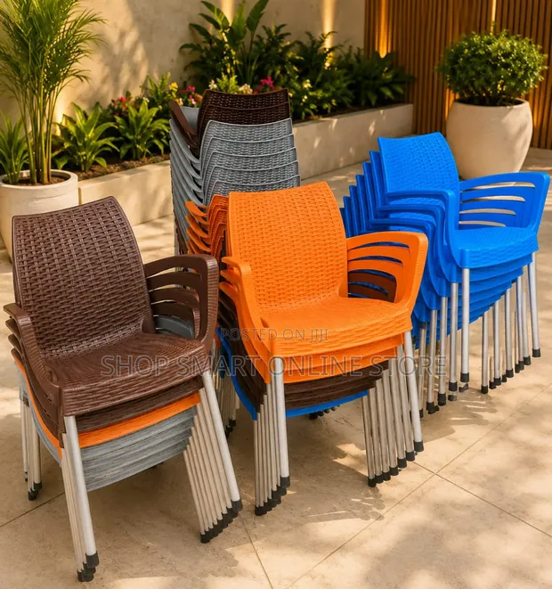 Brand New Heavy Duty Stackable Plastic Dining Chairs with Armrests - 1