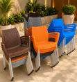 Brand New Heavy Duty Stackable Plastic Dining Chairs with Armrests - 1