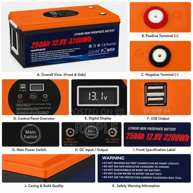 3200Wh LiFePO4 Lithium Battery 250Ah Solar Backup 12V - 1