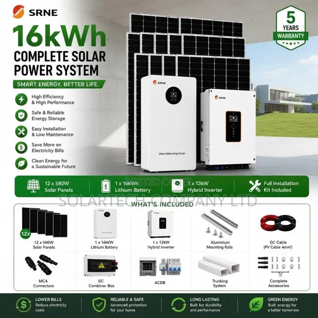 SRNE 16kWh Off-Grid Solar Backup System Full Installation Kit - 1