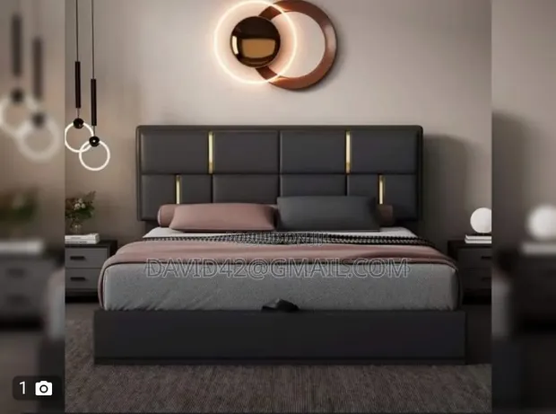 6x6 Gray Leather Bed Frame - 1