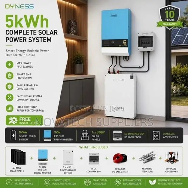 Dyness 5kWh Lithium Hybrid Solar System with 3kVA Inverter & 4x620W Panels - 1