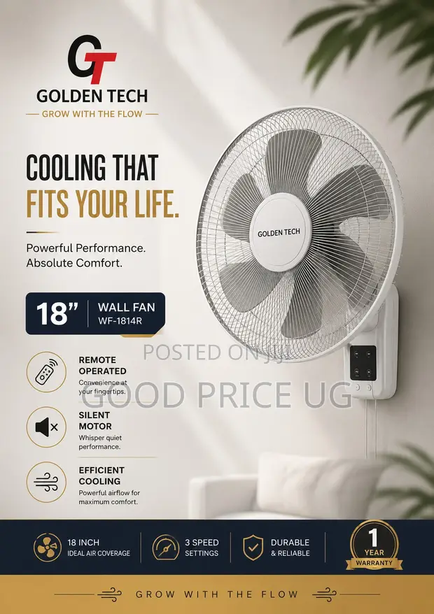 18-Inch Golden Tech Wall Fan with Remote Control - 1