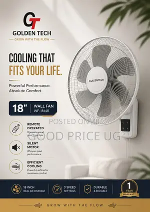 18-Inch Golden Tech Wall Fan with Remote Control