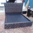 Brand New 5x6 Chesterfield Fabric Bed - Dark Gray - 1