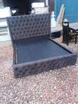 Brand New 5x6 Chesterfield Fabric Bed - Dark Gray - 2