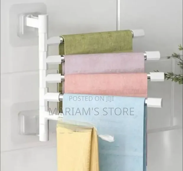 White Wall-Mounted 5-Bar Swing-Out Towel Rack - 1