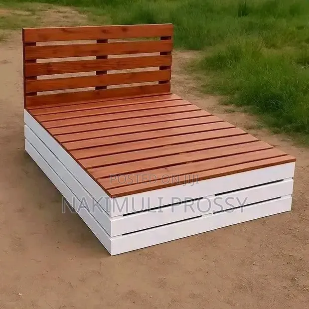 White and Brown 4x6 Pallet Bed Frame - 1