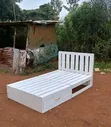 Brand New 5x6 White Pallet Bed with Drawers - 2