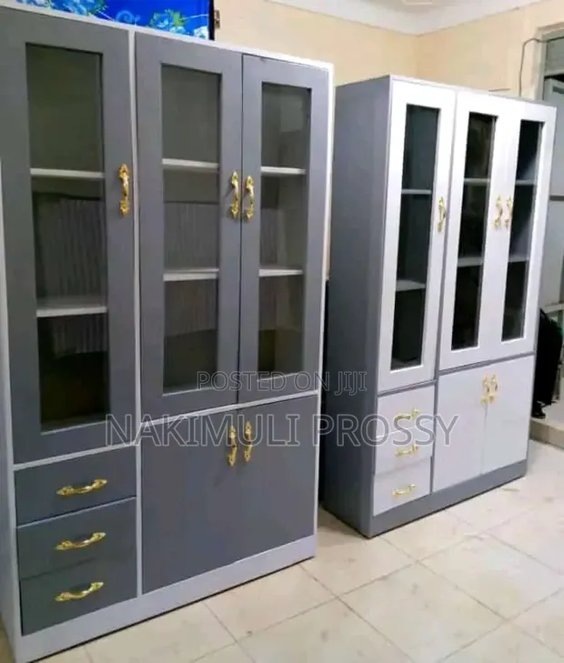 4x6ft Gray and White Sideboard with Gold Handles - 1