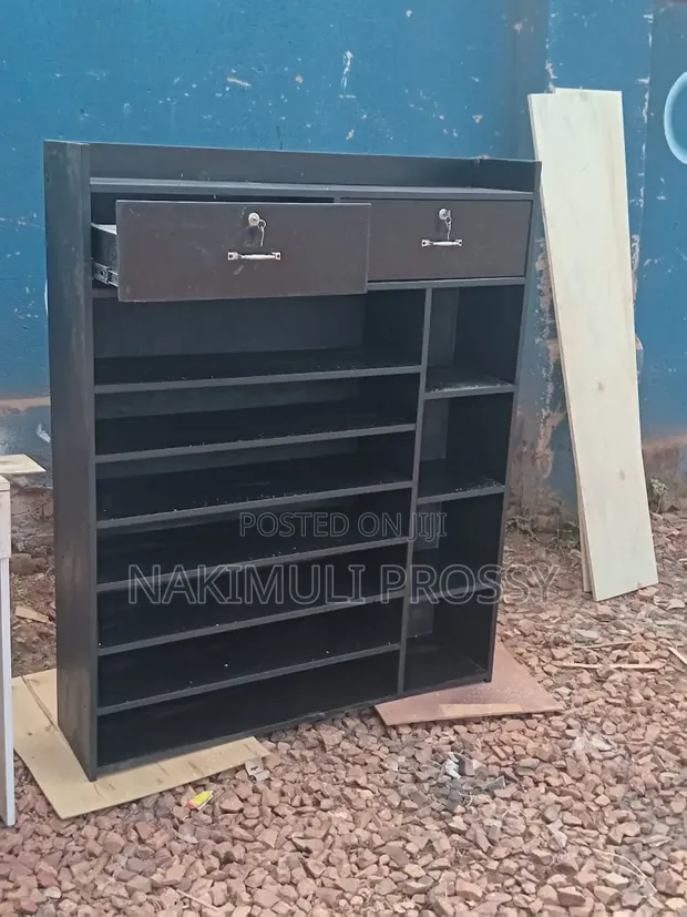 Black Shoe Rack with Drawers - 1