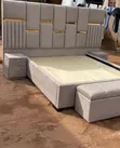 Dark Gray 5x6 Fabric Bed with Gold Stickers - 2