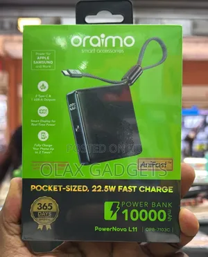 Oraimo PowerNova L11 10000mAh 22.5W Power Bank with Built-in Type-C Cable