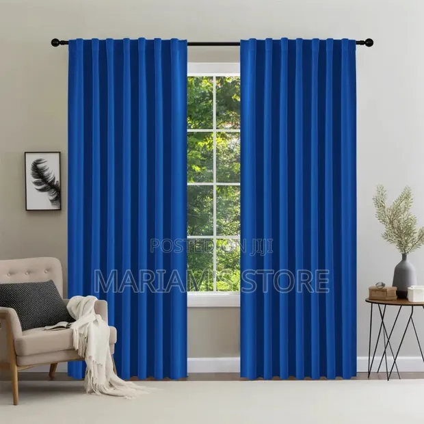 Heavy Plain Navy Blue Light-Filtering Curtains - 1