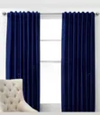 Heavy Plain Navy Blue Light-Filtering Curtains - 2