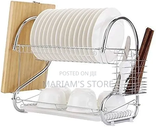 Two-Tier Dish Rack with Plate Tier - 1
