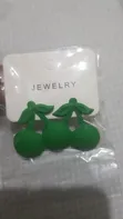 Gold Circle Earrings with Green Detail - 2