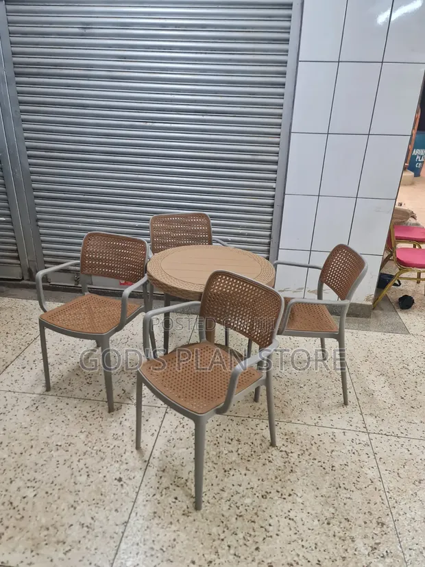 Pecan Plastic Dining Table and Chairs (4 People) - 1