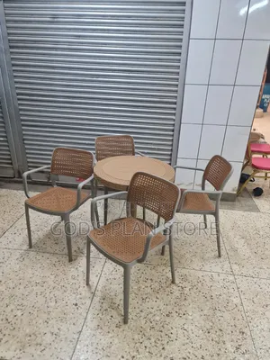 Pecan Plastic Dining Table and Chairs (4 People)