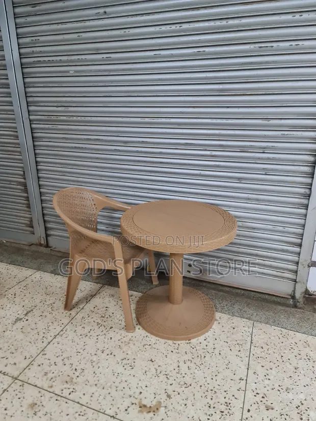 Vegas Plastic Table and Chair Set - Brown - 1