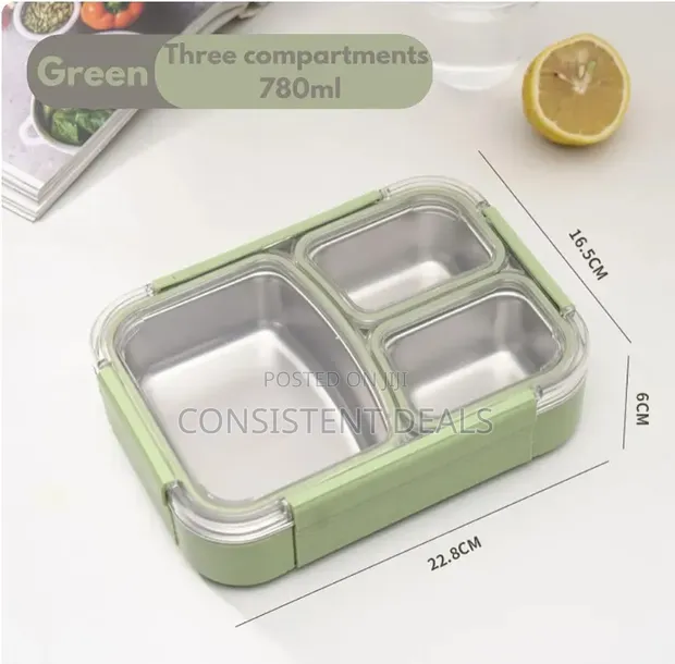 3-Compartment Stainless Steel Bento Lunch Box - 1