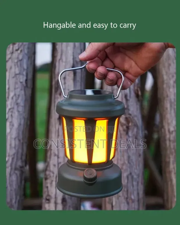 Retro-Style Solar-Rechargeable LED Camping Lantern - 1
