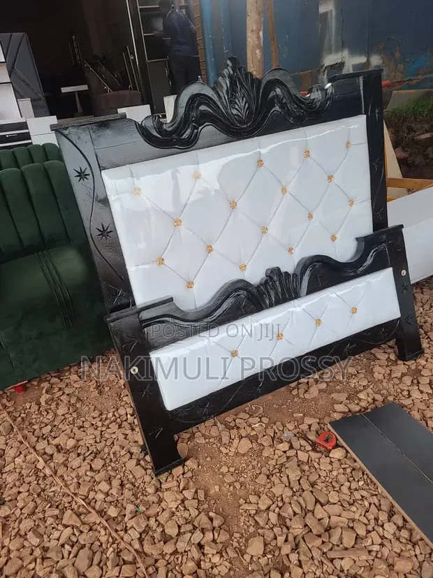 4x6 Bed Frame with Curved Back (White & Black) - 1