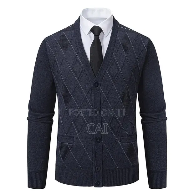 Check-Patterned V-Neck Cardigan Sweater - 1