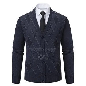 Check-Patterned V-Neck Cardigan Sweater