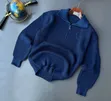 Cream/Navy Blue Collar Fold Quarter Zip Sweater - 1