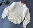 Cream/Navy Blue Collar Fold Quarter Zip Sweater - 2