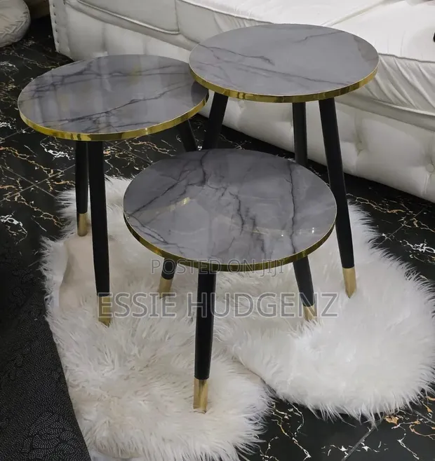 3-in-1 Nesting Table Set with Marble-Effect Top - 1