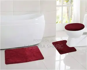 3-Piece Non-Slip Bathroom Rug Set - Wine Red